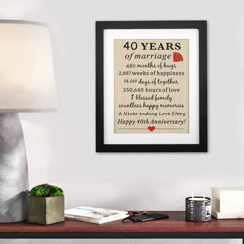 Corfara 40th Anniversary Burlap Print 11" X 13", 40 Years of Wedding Marriage, 40th Wedding Anniversary Present for Couples, Gifts for Mom Dad - Image 4
